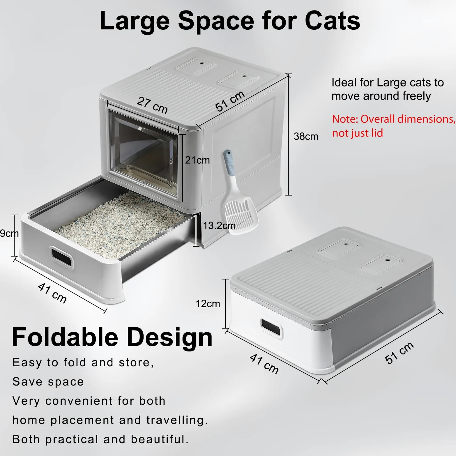 Marchul Caja de Arena para Gatos, Cerrada en Acero Inoxidable con Tapa y Diseño de Cajón Extraíble, Bandeja con Tapa, Deflectores Antifugas, Incluye Paleta y Tapete, Libre de Olores, Con base mejorada