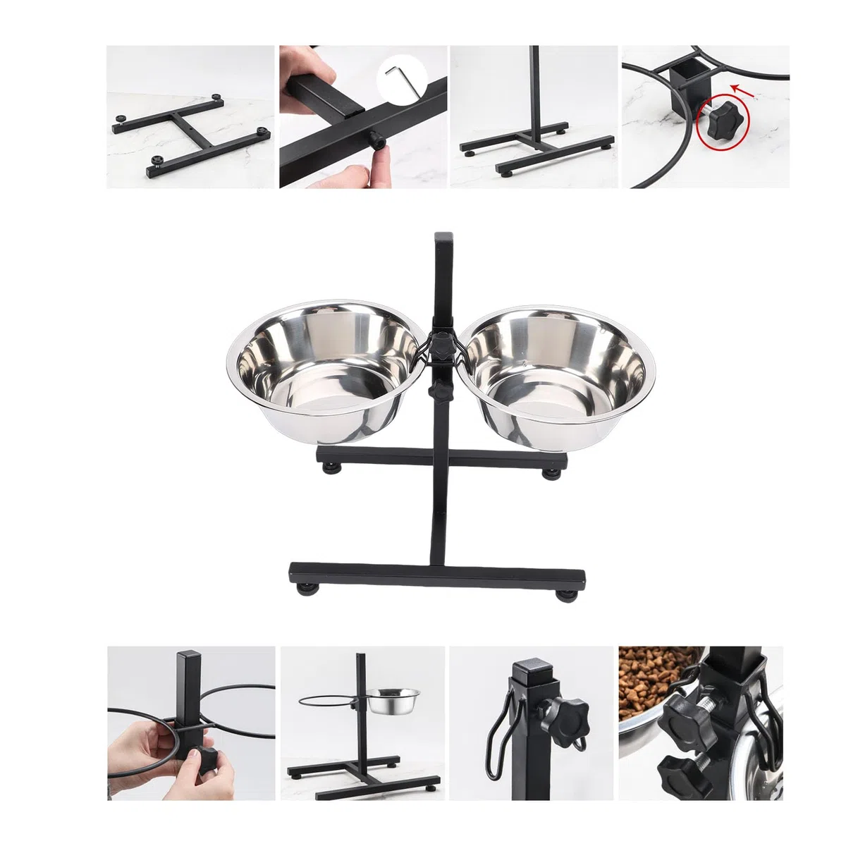 Zerodis Suministros para Perros Soporte para Comedero de Ajustable con Diseño Estable Estación de Alimentación para Mascotas de Pie Soporte para Cuenco para Perros de Acero Inoxidable de Gran