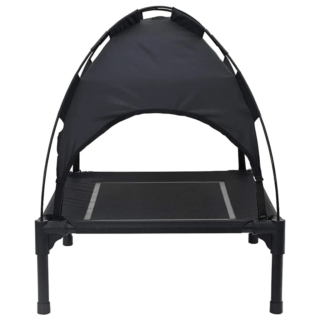 Caseta para perros al aire libre con techo, cama elevada para perros, negro, 71 x 64 x 71 cm, estructura estable de acero, cama plegable para mascotas, jardín y terraza, transpirable