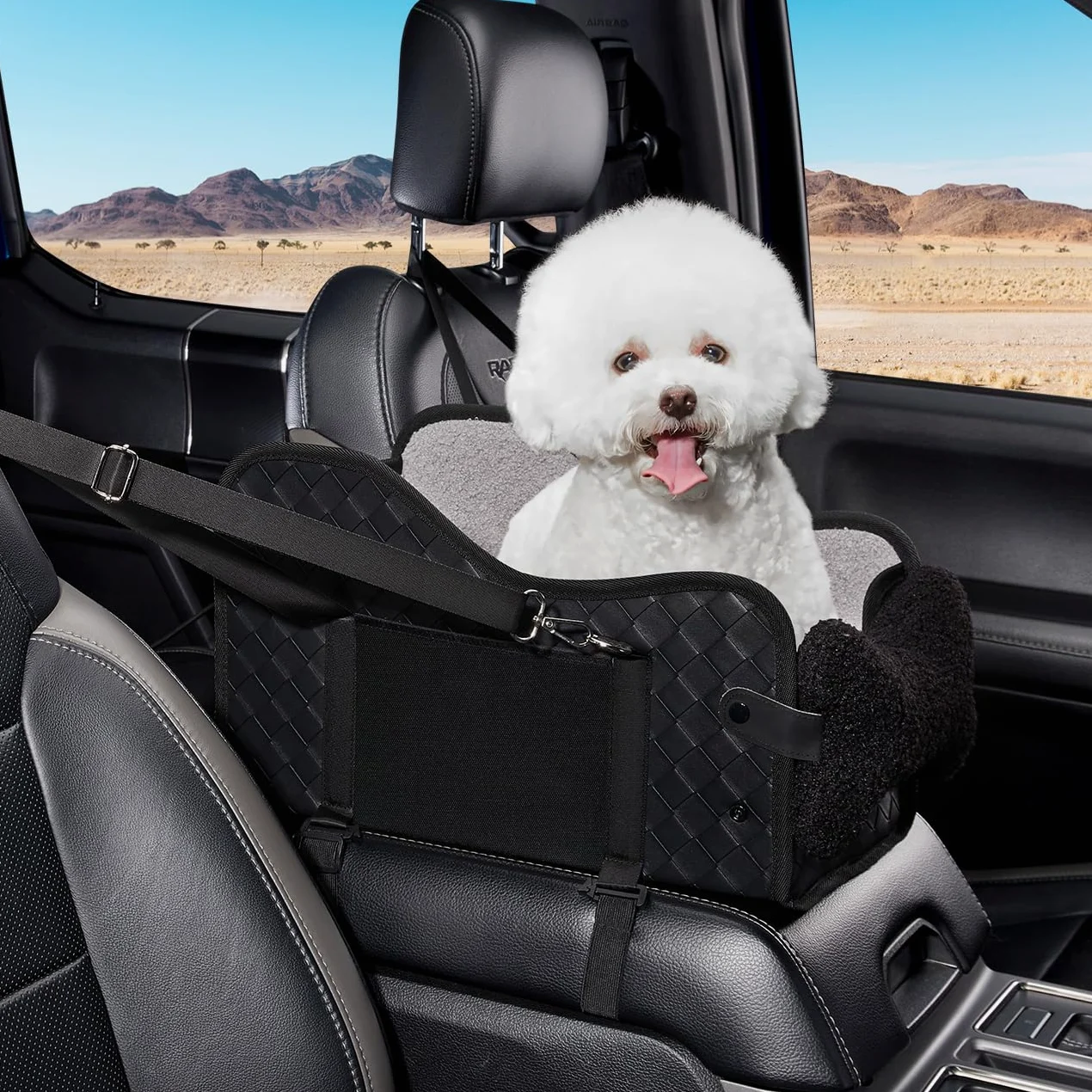 GGW Asiento de Seguridad Impermeable para Mascotas en Coche - con Doble Fijación, Bolsillos Laterales y Montaje Rápido, Adaptable al 99% de Reposabrazos (Cuero)