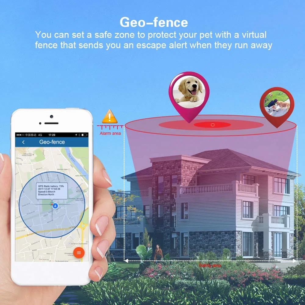 Localizador GPS para Perros y Gatos Tiempo Real Pequeño GPS Tracker con Historial de Ruta, Dispositivo de Alarma Impermeable APP Gratuita TK911