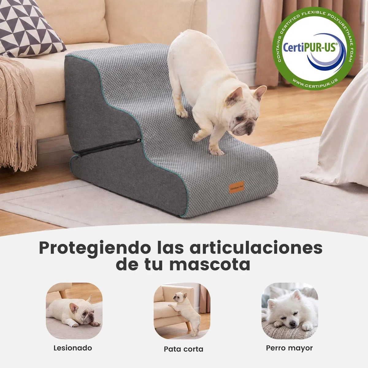 Gardner Pet 2 en 1 Escaleras para Perros con Cremallera-3 Peldaños