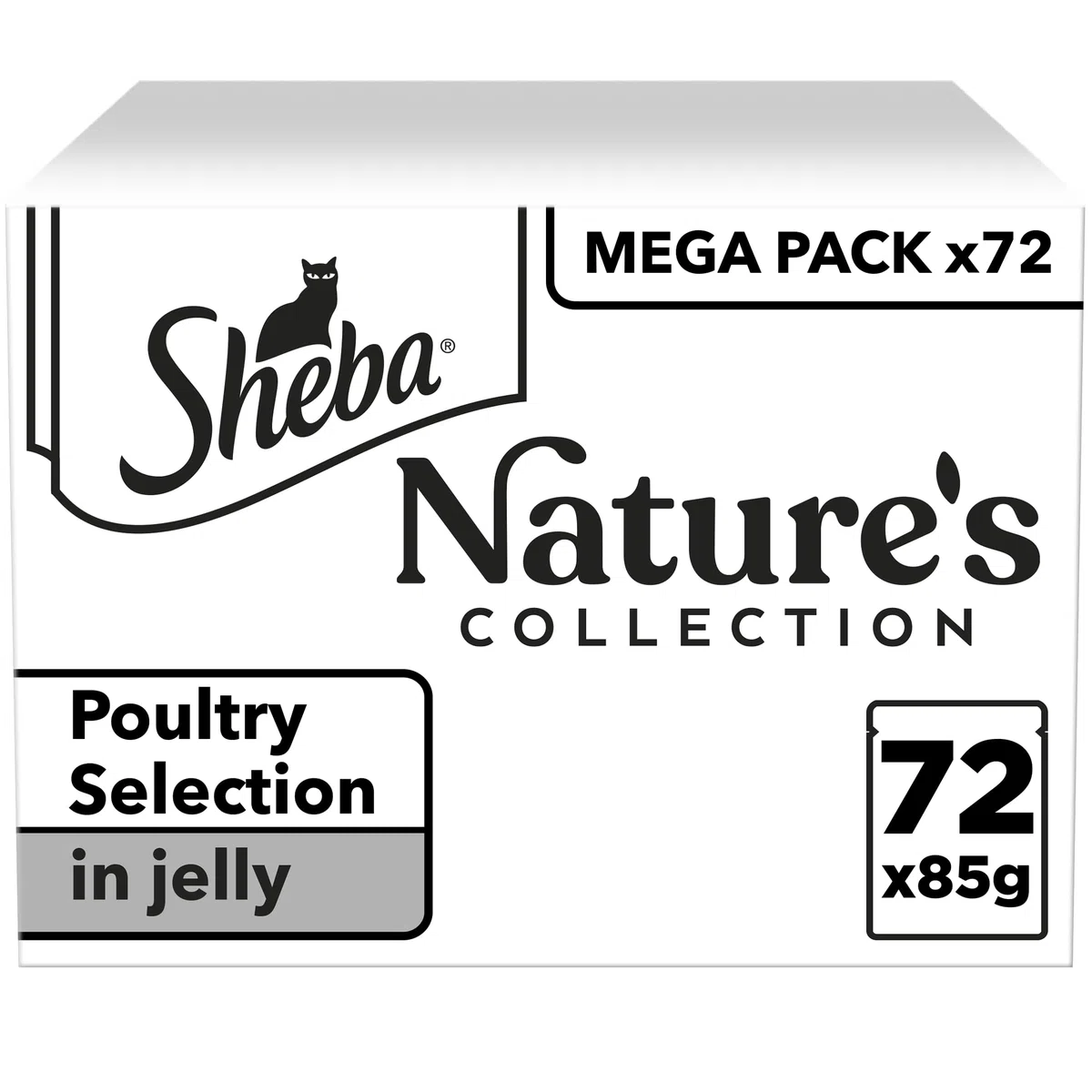 Sheba Nature's Collection - Selección Delicada en gelatina con Sabor a Pollo, Pavo, Aves, Pato, Comida húmeda Completa para Gatos Adultos, 72 bolsitas de 85 g