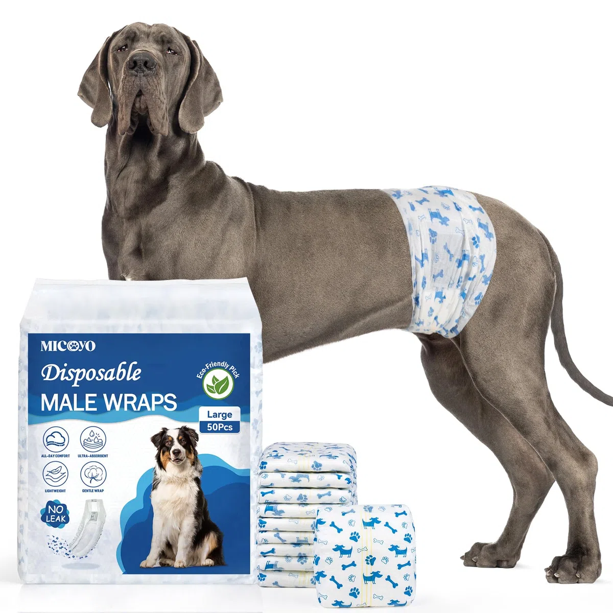MICOOYO Pañales Desechables para el Vientre para Perros machos (L, Unidad, 50)