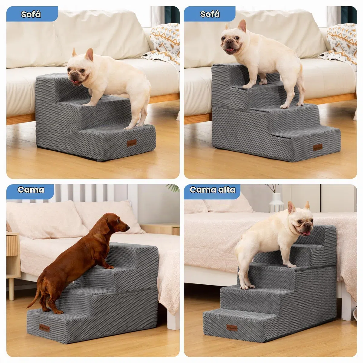 Escalones para Perros pequeños, escaleras de Perro de 3 escalones para Camas Altas y sofá, escaleras Antideslizantes para Perros y Gatos pequeños, escaleras de Cama para Perros, Gris, 3/4/5 escalones