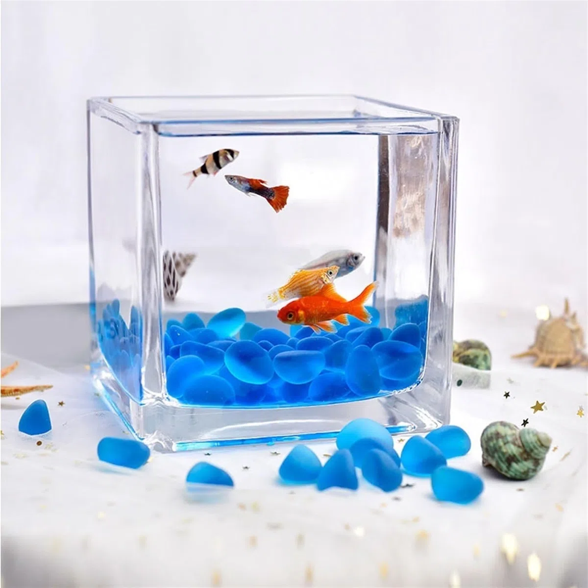 Pecera Tanque for acuarios, Tanque de Peces Cuadrado de Vidrio, Mesa Gruesa, Tanque de Peces de Lucha Transparente, pequeño Tanque de Acuario ecológico Acuario(Medio)