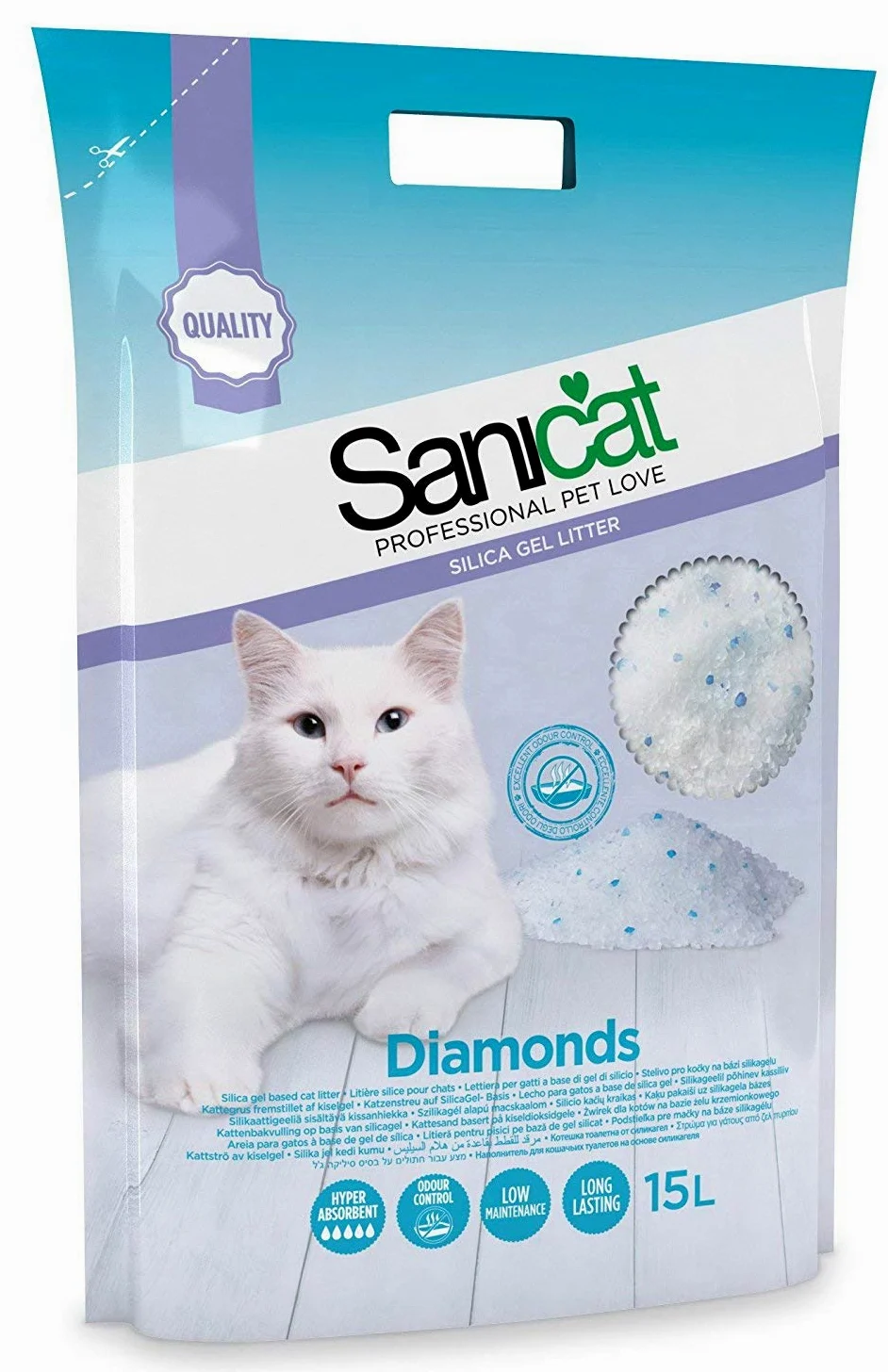 Sanicat Arena de silicio Gato Diamonds sin perfume 15 l x 2 uds.
