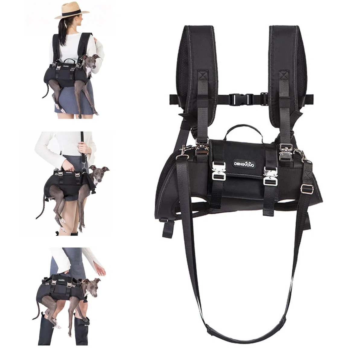 PETCUTE Mochila Transpirable para Mascotas,Bolsa Portátil Transportín para Perros con Bandolera Desmontable y Cómoda Asa,Arnés de Elevación para Perros Grande,Tela Oxford, Paseos,Senderismo,Viajar,L
