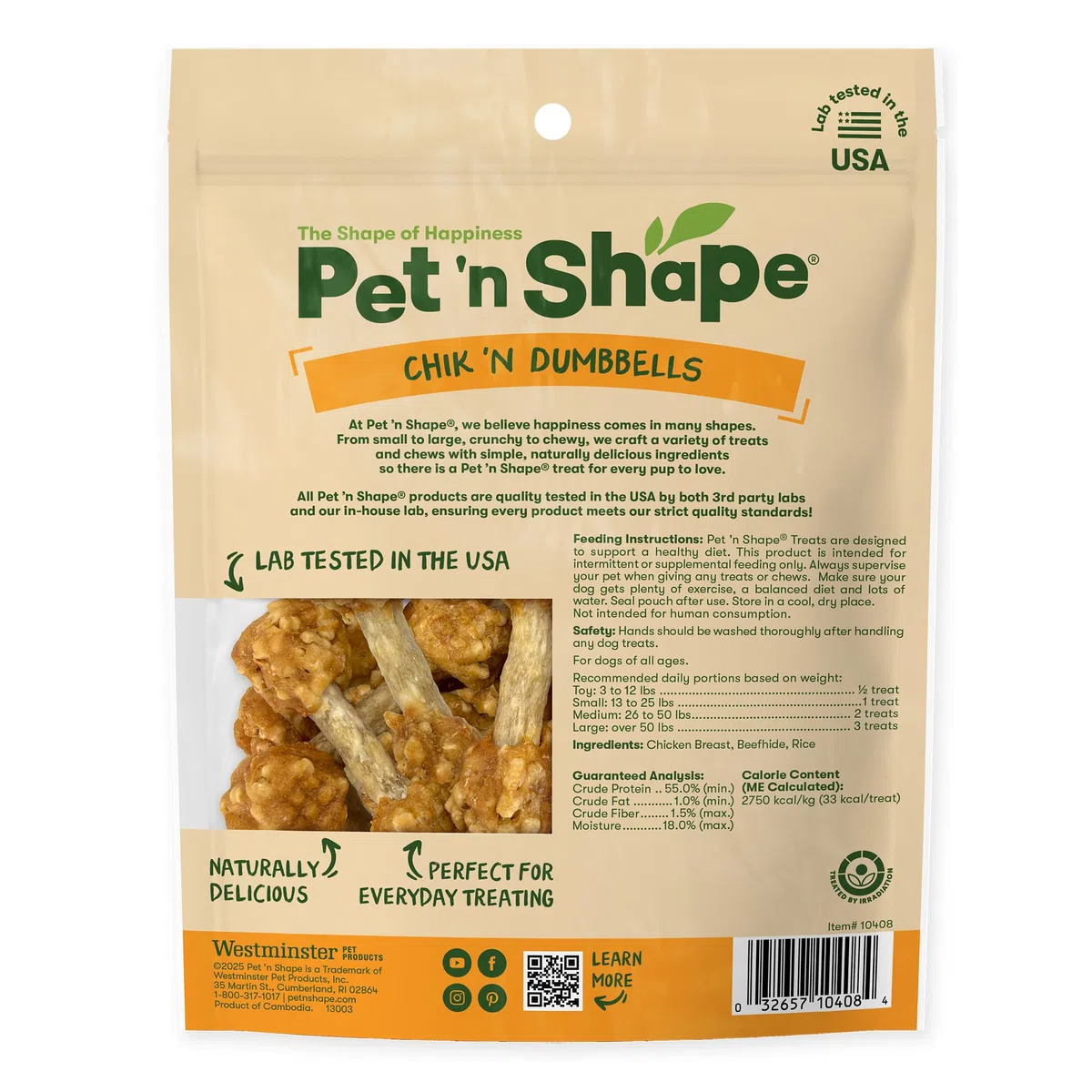 Pet 'n Shape Mascota en Forma de Pollo o Pato con Mancuernas de arroz para Perros Naturales