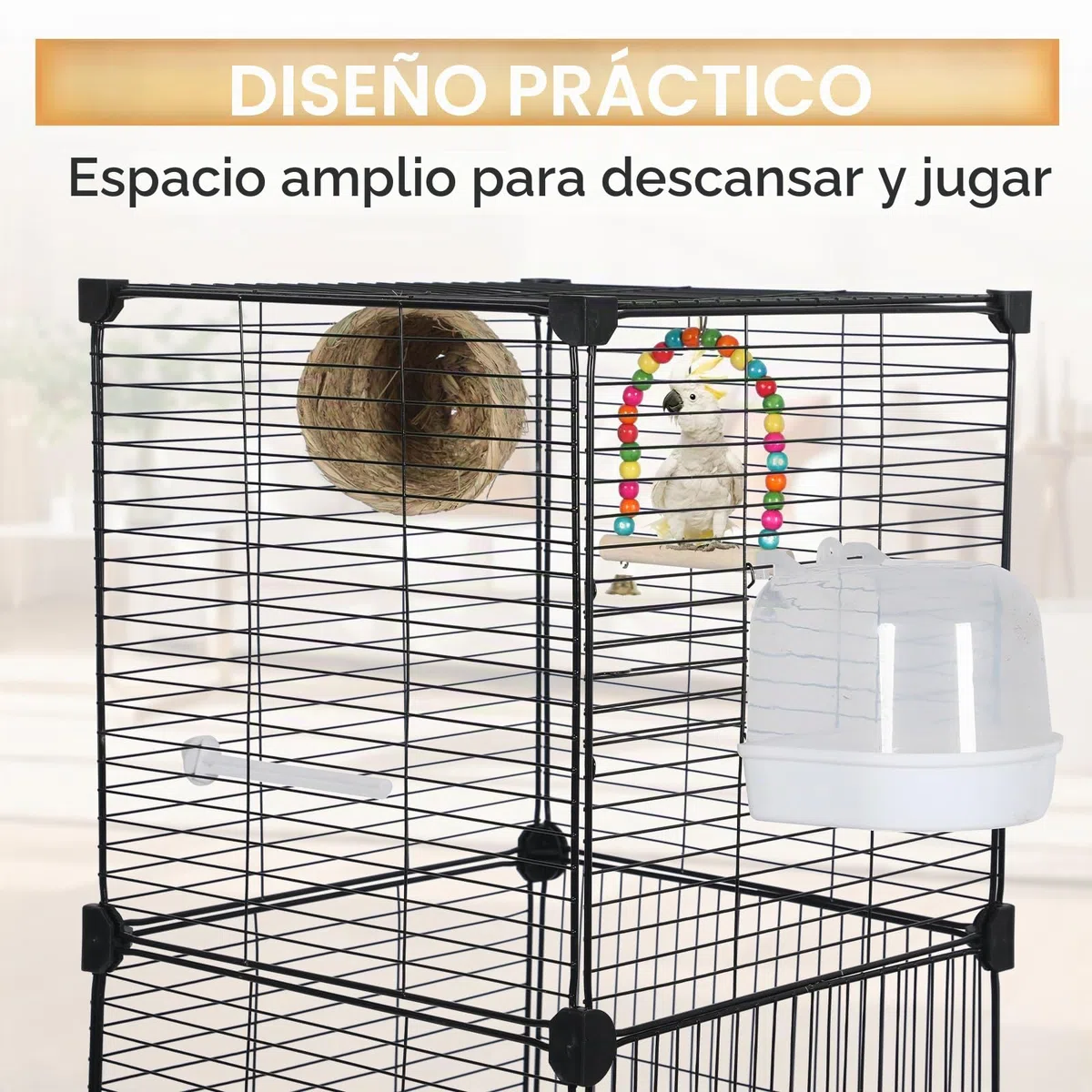 MSFE Jaula de Aves Grande, 130x37x37cm Jaula para Loros con ruedas, Jaula para Pájaros Voladera Interior con columpio, percha, para periquito, calopsitte, conure, pinzón, canario