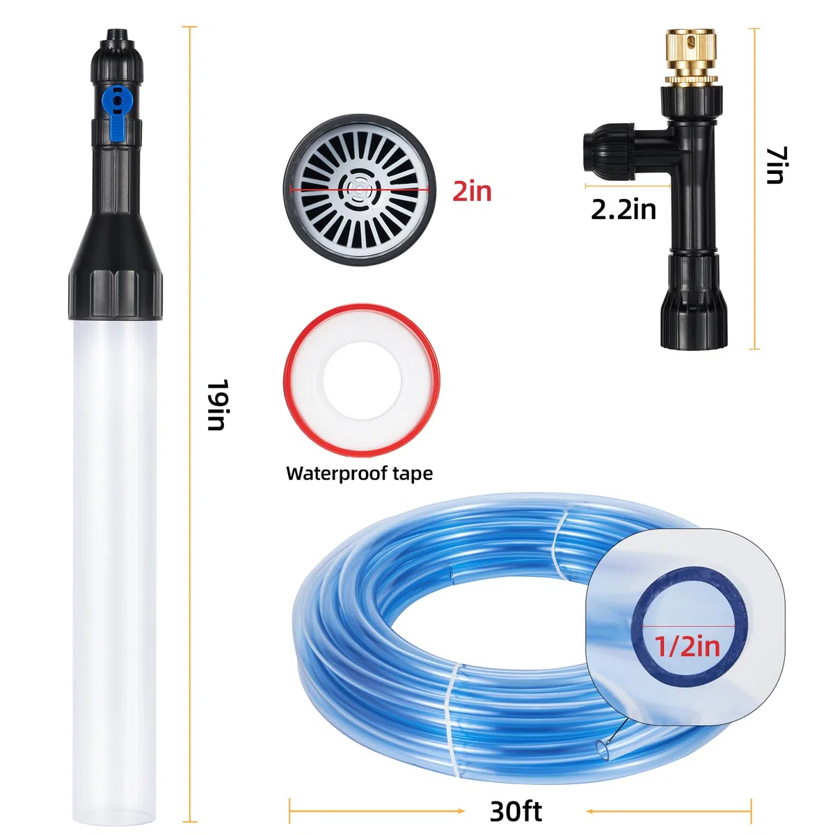 DXOPHIEX Aspiradora de Grava para Acuario, Bomba Universal de sifón con 3 adaptadores de Metal para Limpieza rápida de peceras y Cambio de Agua (30 pies)