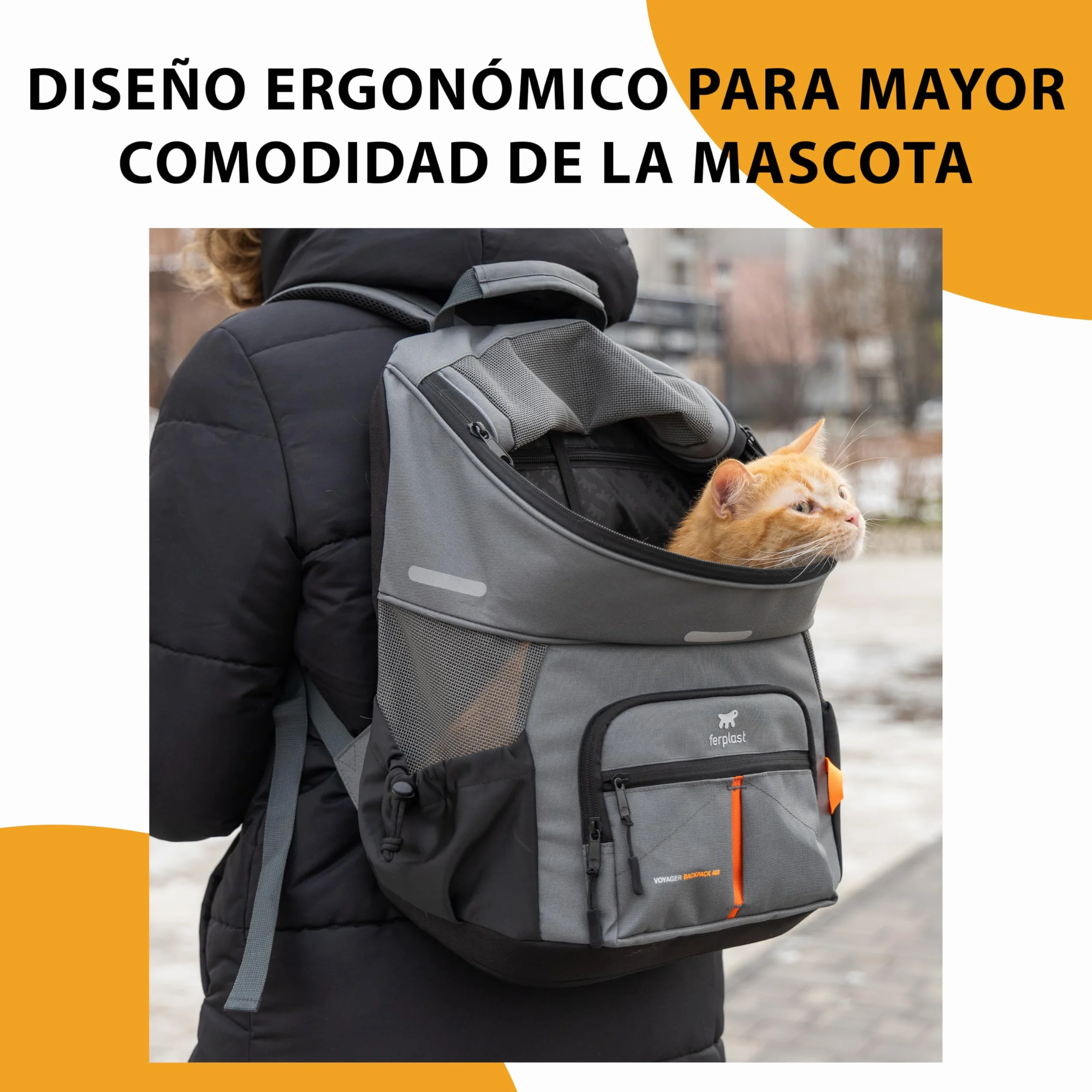 Ferplast Mochila Gato Voyager Backpack, Transportín Gato, Transportin Perro, Mochila, Gatos, Apertura Amplia, Correas Ajustables, Correa de Seguridad, con Cojín, Máx. 10 kg, 29x21x36H, Negro