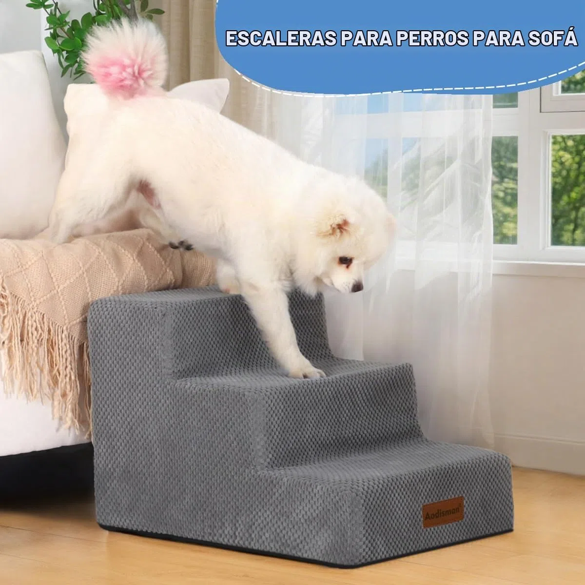 Escalones para Perros pequeños, escaleras de Perro de 3 escalones para Camas Altas y sofá, escaleras Antideslizantes para Perros y Gatos pequeños, escaleras de Cama para Perros, Gris, 3/4/5 escalones