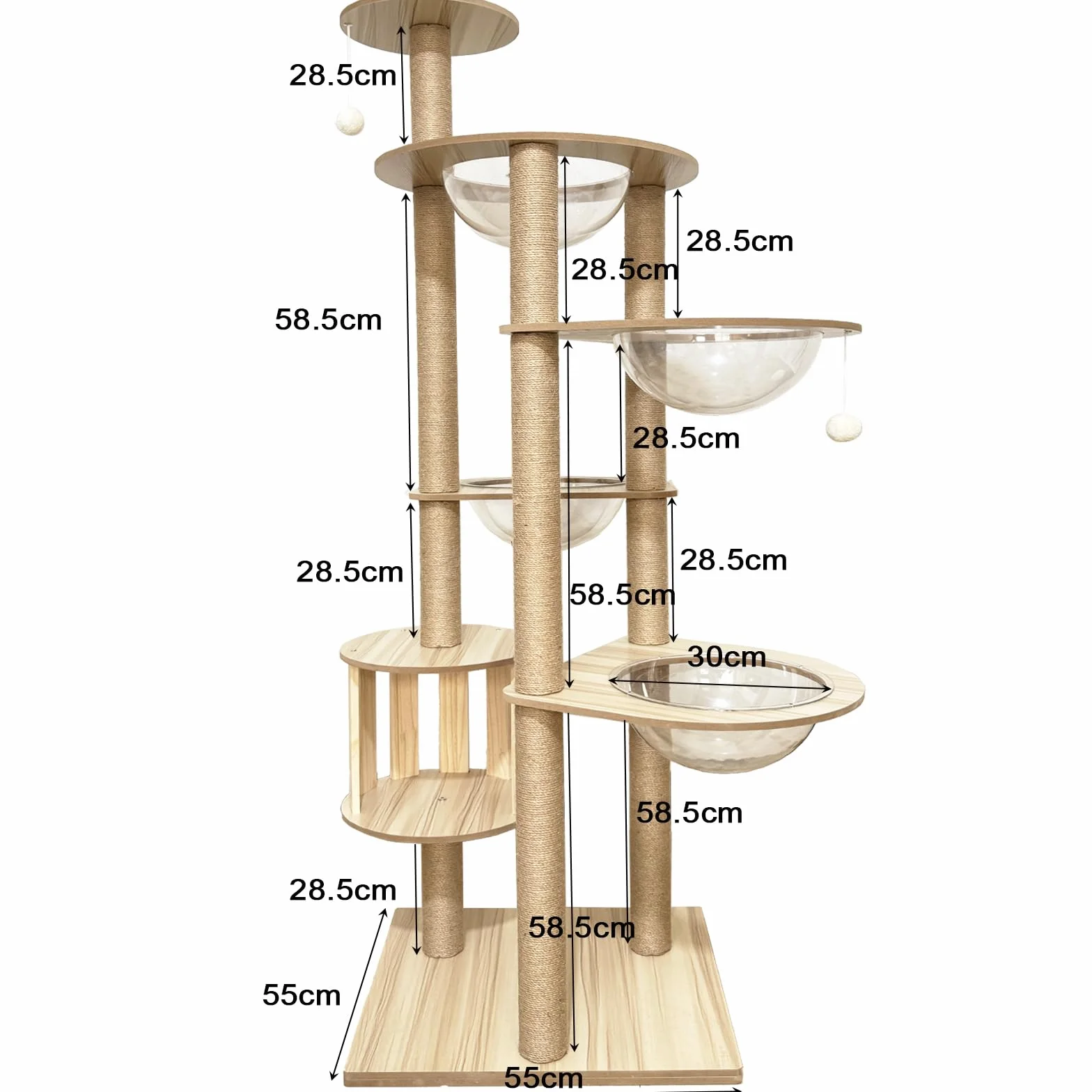 Mdpetpops Árbol rascador para Gatos de 183 cm, Grande, con 4 cápsulas, Yute, Columna rascadora, Escalera, Cueva, Juguete para Gatos, Color Madera YN-105