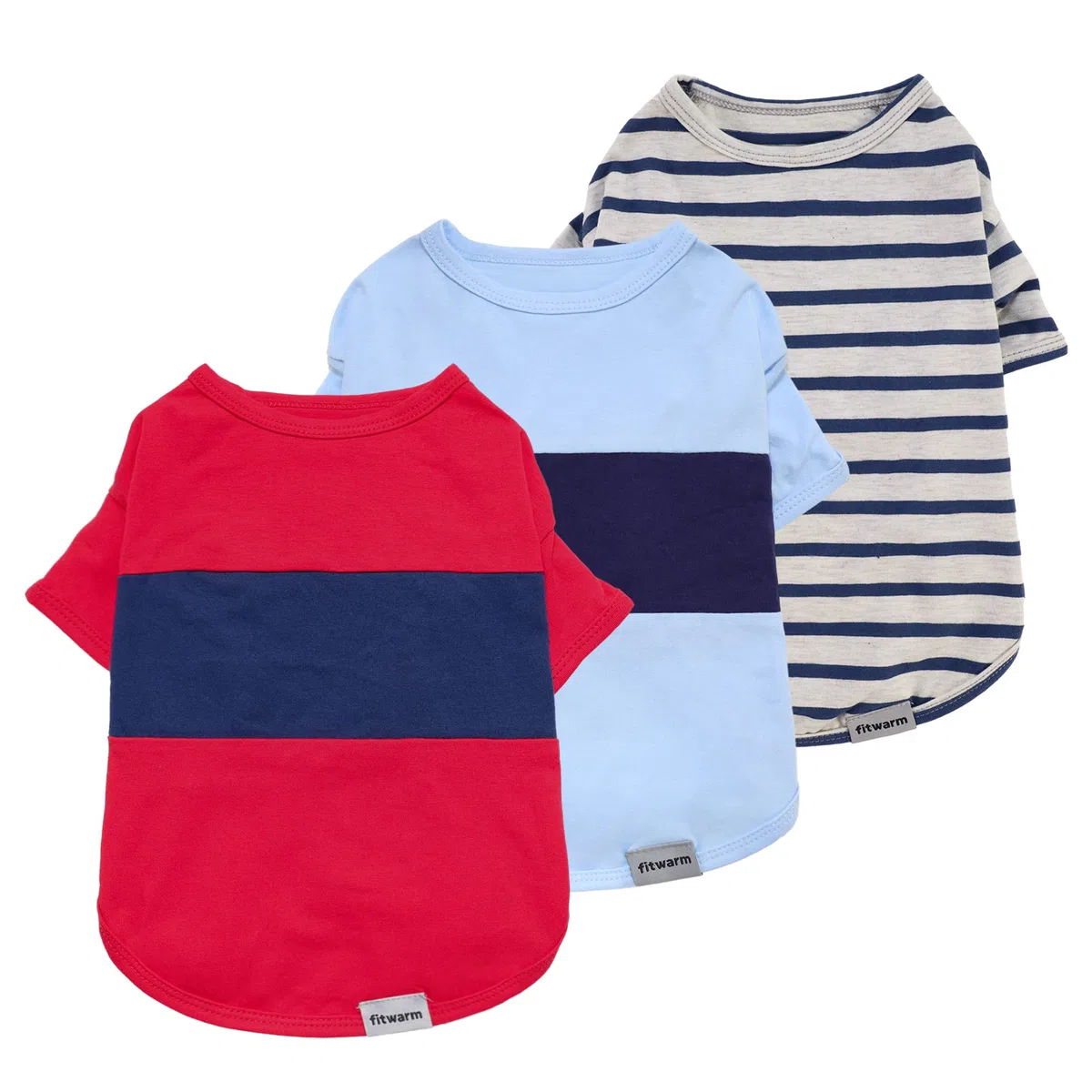 Fitwarm Paquete de 3 camisas de perro a rayas con bloques de color, ropa de verano para perros pequeños, camiseta transpirable y ligera para mascotas con mangas, traje de gato, rojo, azul, gris, XXL