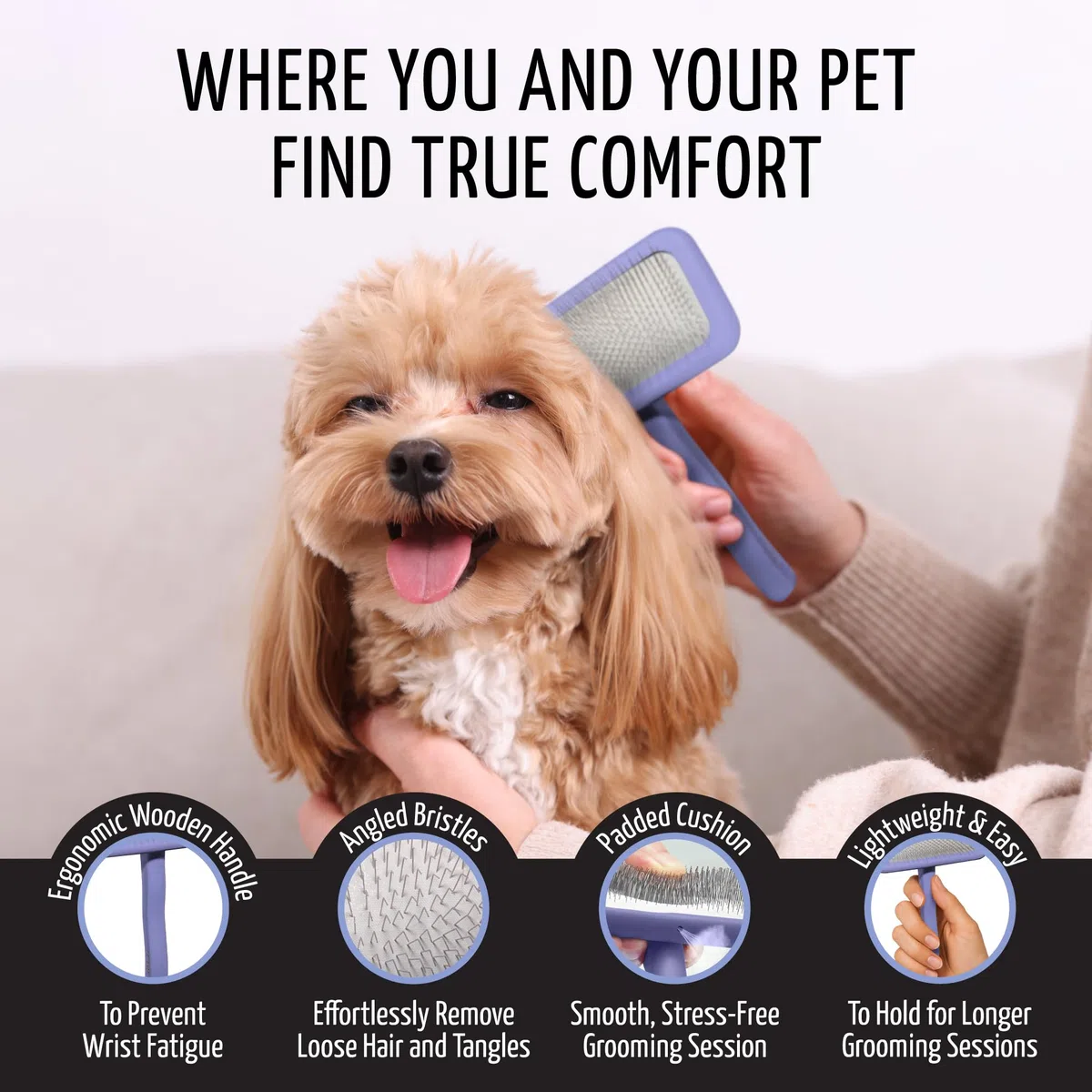 Tauro Pro Line Deshedding Cepillo Madera Perro y Gato, Grande (L), Morado | Elimina nudos y desenreda, para pelajes medios y largos, Almohadilla flexible, Ideal para retrievers y Maine Coons