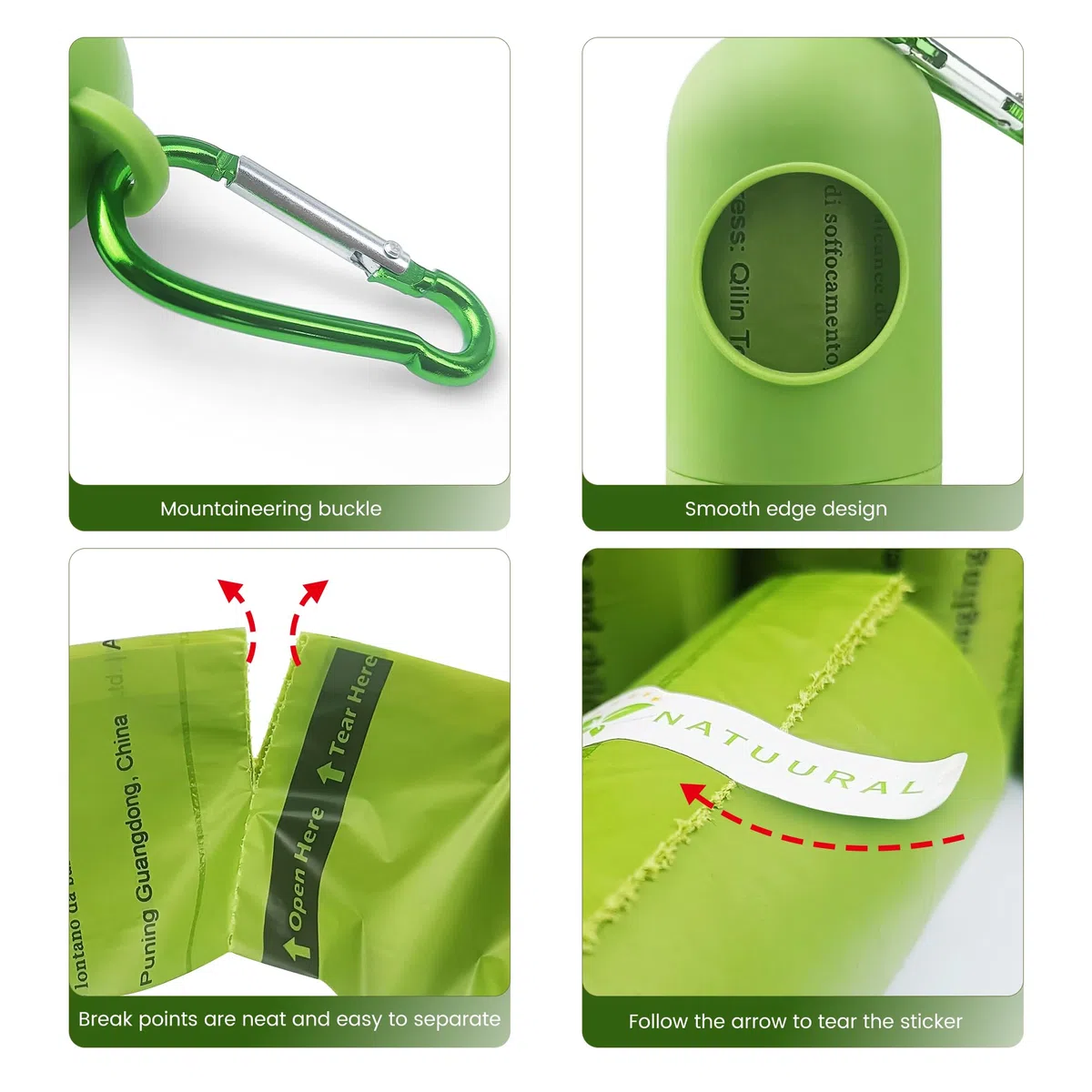 Bolsas biodegradables para excrementos, 1050 unidades, 70 rollos con dispensadores gratuitos, bolsas para excrementos de perros hechas de almidón de maíz, fuertes y 100% a prueba de fugas (verde)