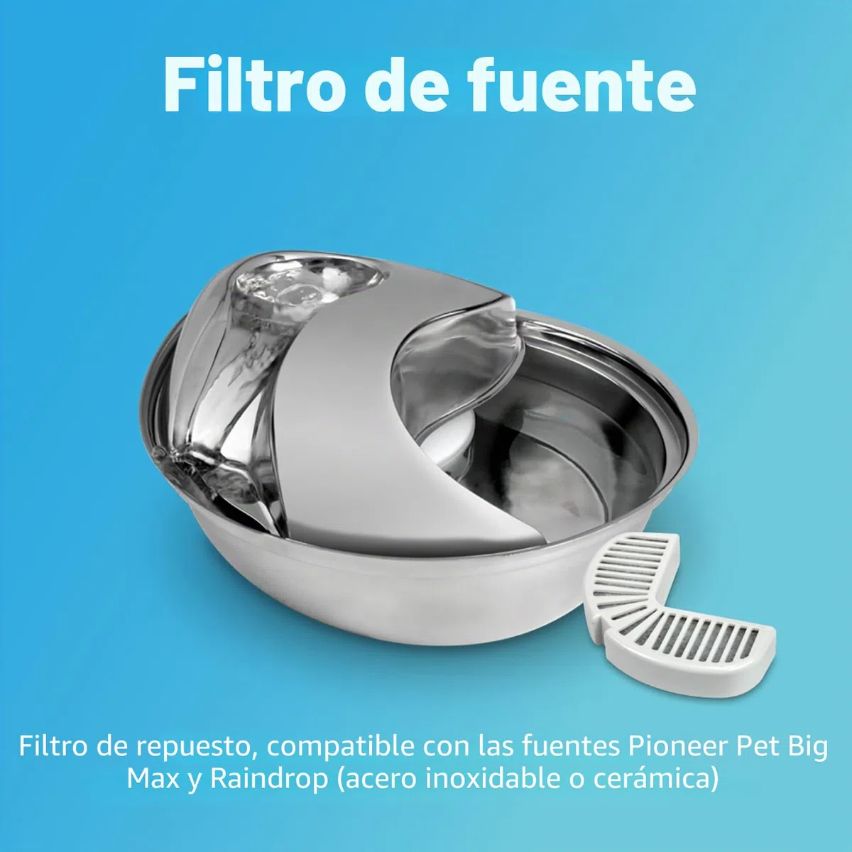 Pioneer - Bebedero para Mascotas con diseño de Gota de Lluvia de Acero Inoxidable | Diseño de acero inoxidable, agua que fluye, fomenta la hidratación, fácil de limpiar, adecuado para gatos y perros