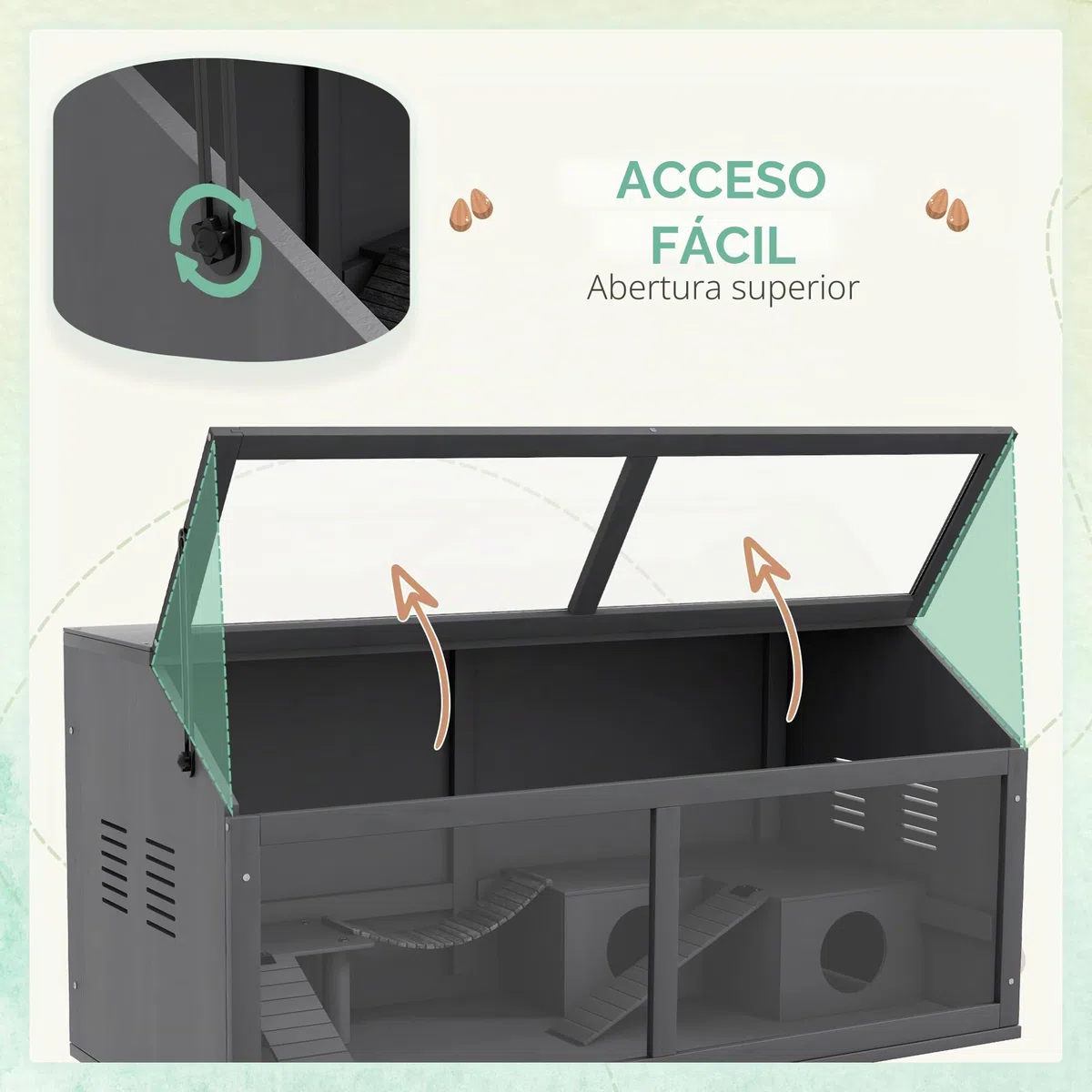 Jaula de Madera para hámster PawHut, caseta para roedores de 100 cm, casita para Animales pequeños, casita de Juegos con Puente Colgante, escaleras, Techo practicable, caseta, Gris Oscuro