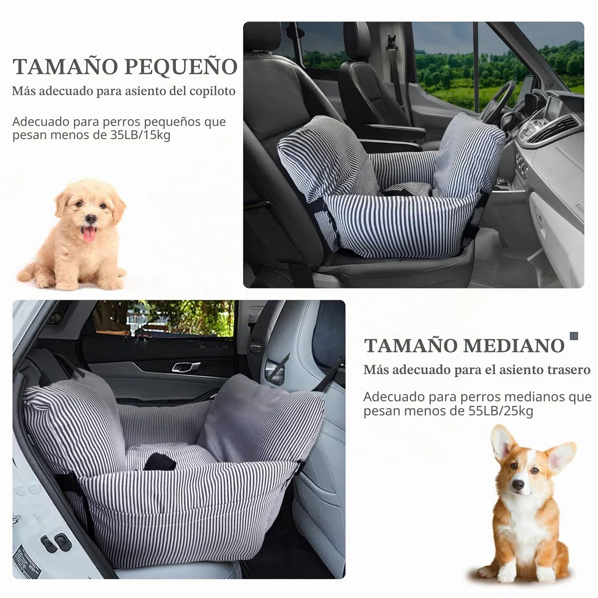 Johnear Asientos para automóviles de Mascotas，cojín para Perros medianos Perros, Cama para Gatos, Cama de Viaje con Correa de Seguridad, extraíble y Lavable, Bolsa de Transporte para Mascotas