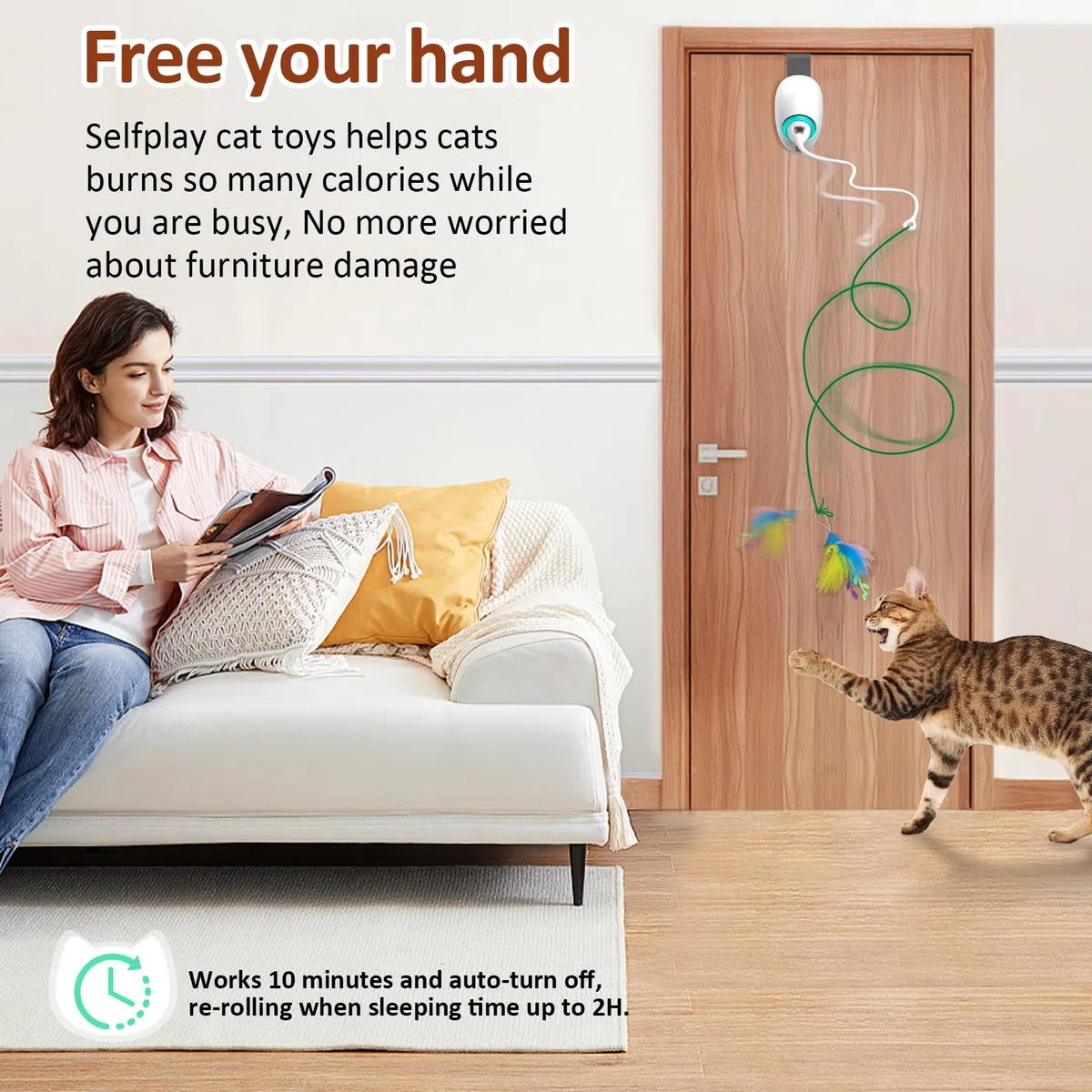 Juguete para gatos con plumas y bolas arrugadas de Mylar para gatos de interior, juguetes de cuerda retráctiles para colgar en la puerta, juguete electrónico para gatos