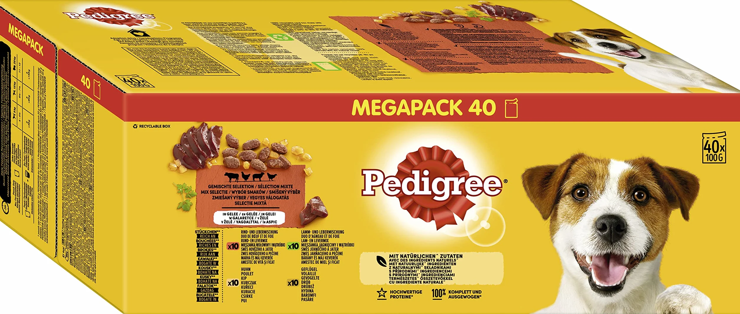 PEDIGREE Carnes en Gelatina para Perros, Mezcla de gelatina, Sabor Carne de vacuno, 100 g (Paquete de 40)