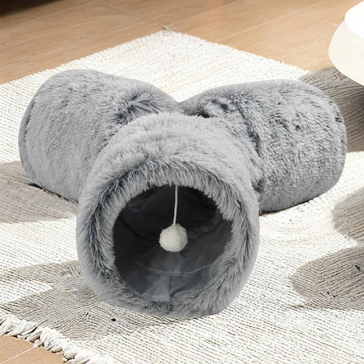 de Peluche para Gatos, Juguete para Mascotas, Práctico Y Portátil, 3 Vías, Túneles para Gatitos de Interior para Sala de Estar, Dormitorio, Casa, Gris
