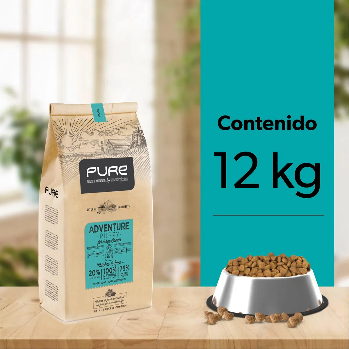 Pure Adventure Puppy Pollo y Arroz 12 kg – Pienso Holístico con Carne Fresca para Cachorros de Razas Grandes – Huesos y Articulaciones
