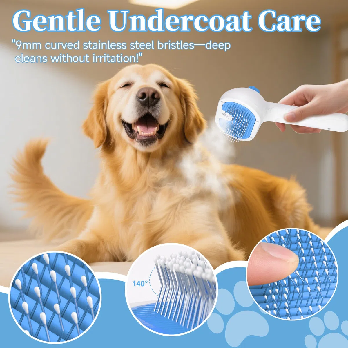 Cepillo de vapor para mascotas para perros y gatos, cepillo de aseo de vapor 3 en 1 para desprendimiento y depilación, peine de pulverización autolimpiante con niebla para mascotas de pelo largo