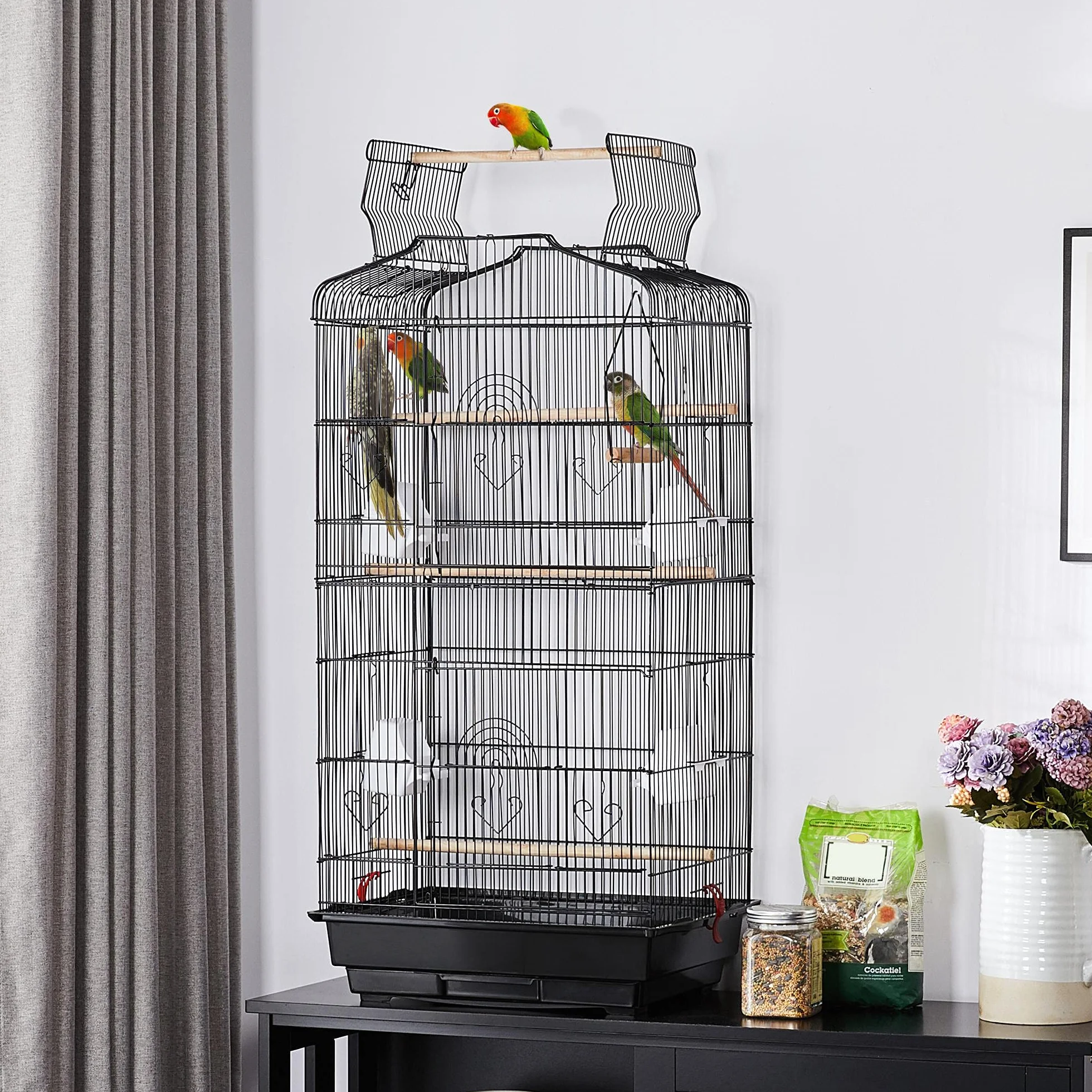Yaheetech Jaula para Pájaros con Teche Abierto Jaula Aves Metal 46 x 35 x 104,5 cm Negro