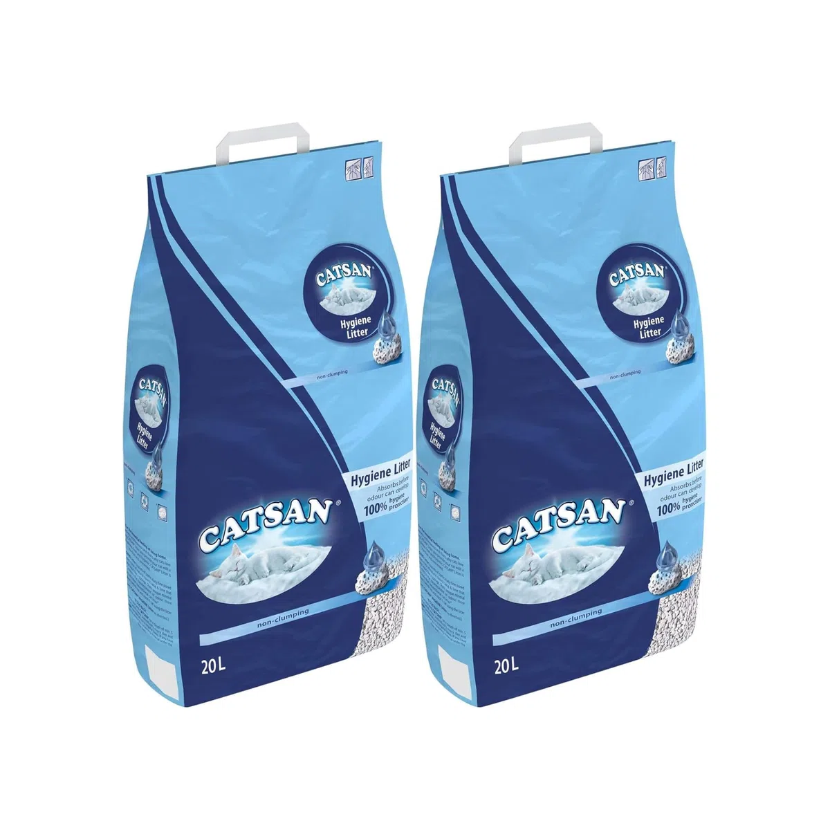 Bolsas de 20L de arena para gatos Catsan; arena sanitaria para gato higiénica (2 unidades)