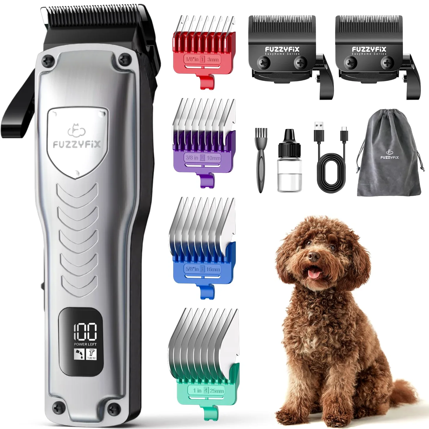 Máquina de cortar pelo para perros, kit de peluquería canina inalámbrico y recargable de bajo ruido con peines metálicos y cuchillas de recambio