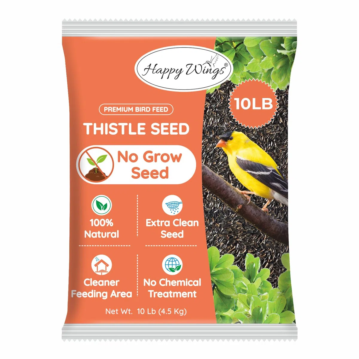 Happy Wings Semillas de cardo sin crecimiento (Nyjer Seeds) para aves silvestres - Alimento para pájaros altamente nutritivos - (10 libras)