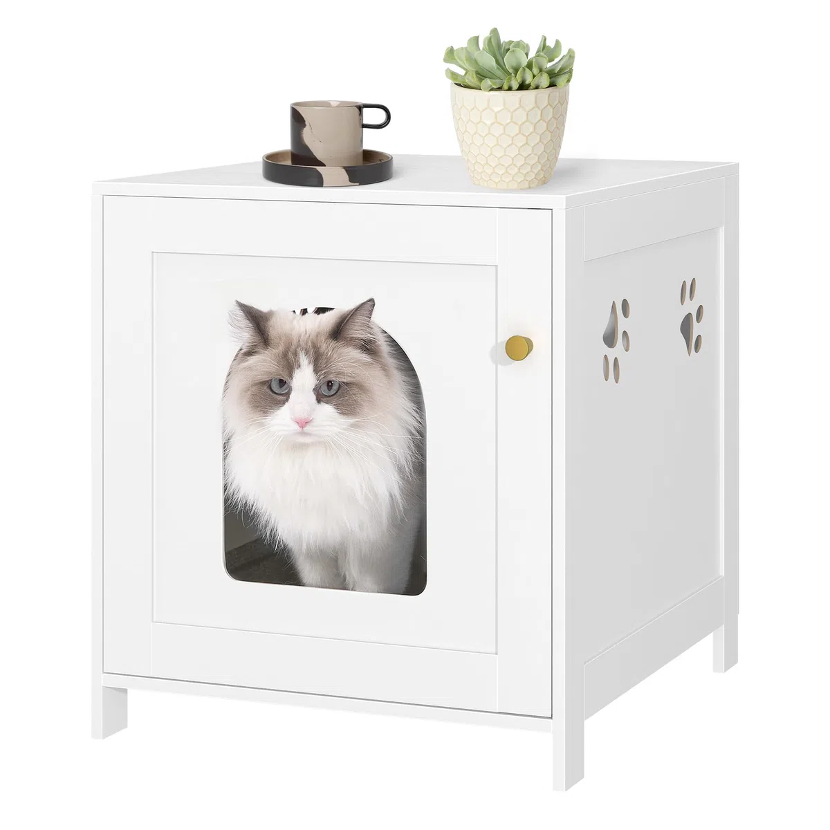Hzuaneri Armario para Gatos, Mueble para Gatos, Mueble con Caja de Arena Oculta, Banco Armario para Gato, Lavabo de Madera para Sala de Estar, Dormitorio, Blanco CB82213X