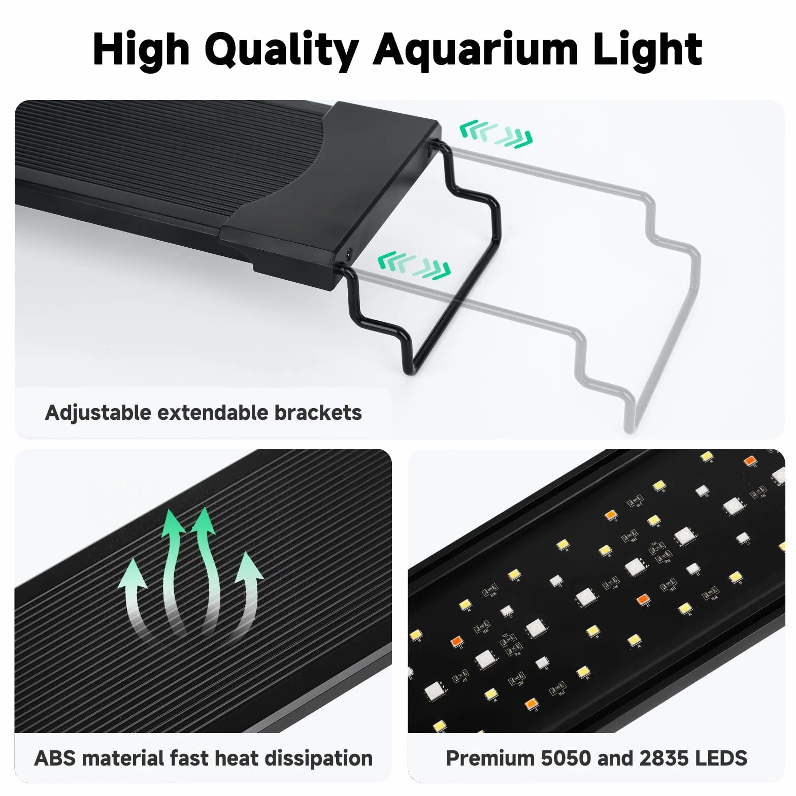 AQQA Luz de acuario LED, 30W espectro completo 24/7 modo pecera luz LED, temporizador ajustable brillo acuario iluminación, luz de plantas acuario con función de memoria y soporte expandible, para 80