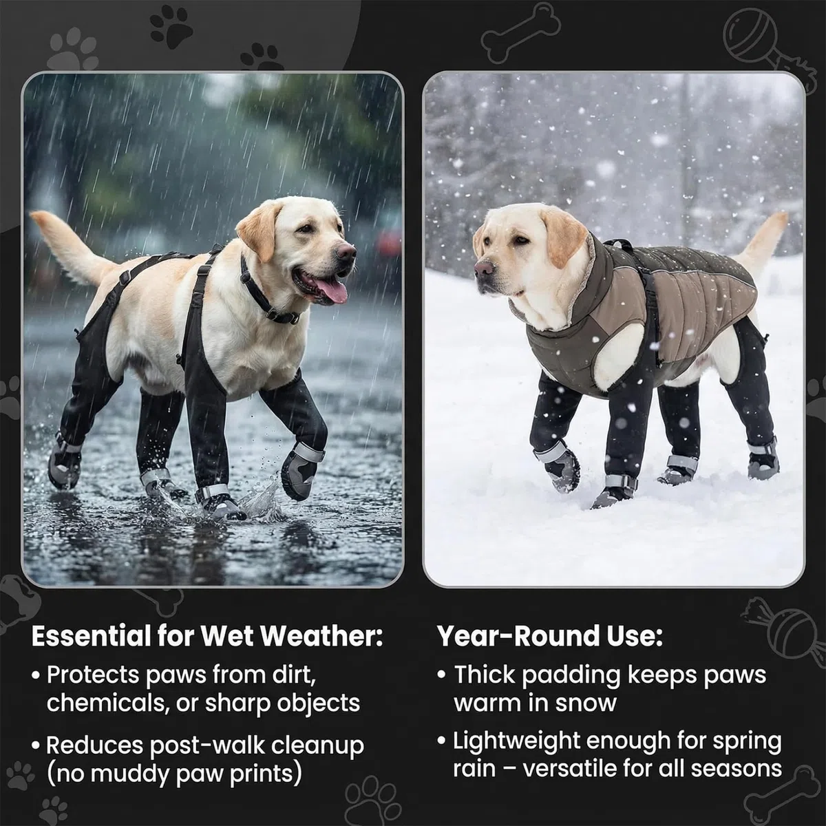 Botas para Perros con Tirantes Botas Impermeables antisuciedad para Perros Pantalones Ajustables Antideslizantes para Caminar al Aire Libre y Protectores de Patas XL