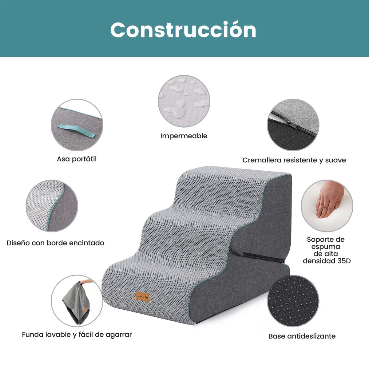 Gardner Pet 2 en 1 Escaleras para Perros con Cremallera-3 Peldaños