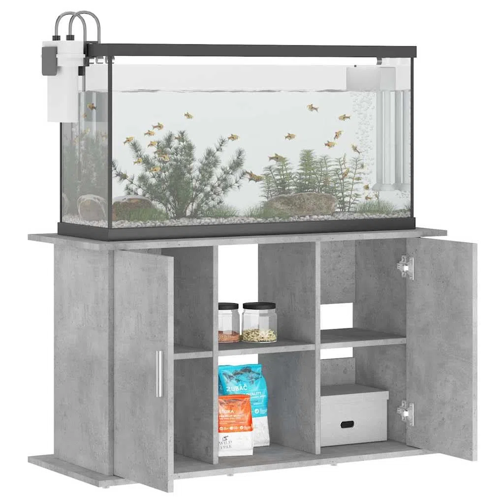 Soporte para acuario, color gris hormigón, de material de madera, 101 x 41 x 58 cm, con espacio de almacenamiento y almacenamiento, armario inferior estable para acuario, estantería y cómoda