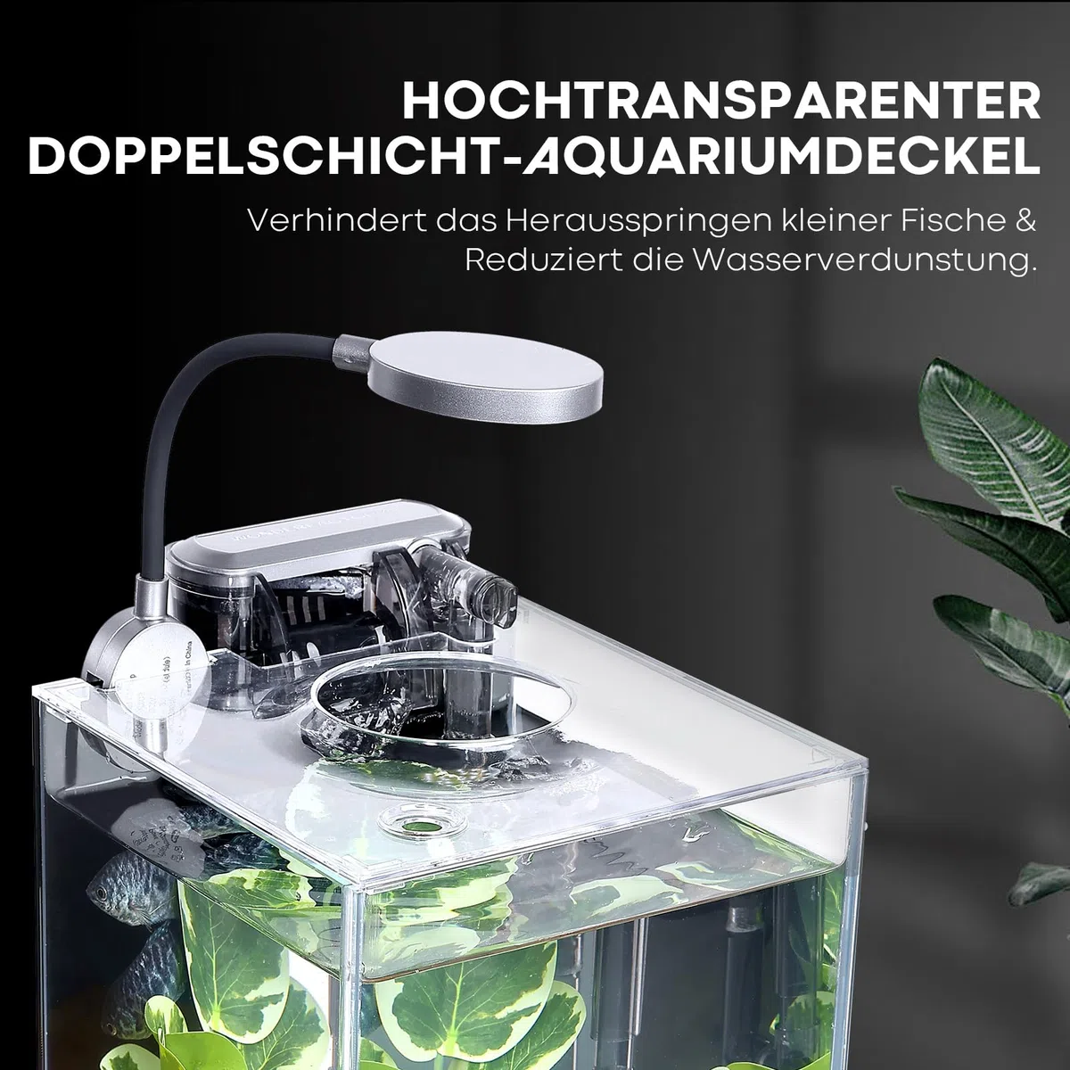 Desktop Betta Kleines Aquarium Glasaquarium 5 Liter Komplettset 15x15x20, Selbstreinigendes Filtersystem, Helles LED-Licht, Kies, Pflanze, Reinigungswerkzeug, Starter-Set für Kleine Räume