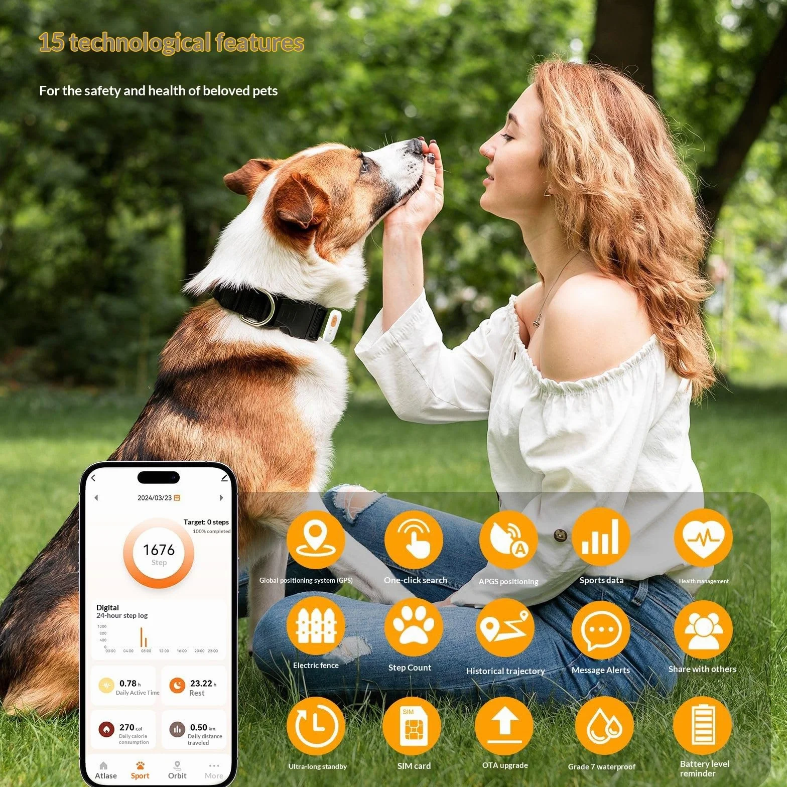 Collar de seguimiento GPS para mascotas, rastreador de ubicación en tiempo real para perros y gatos, gestión de la salud, compatible con iOS/Android, IP67 impermeable, localizador de seguridad