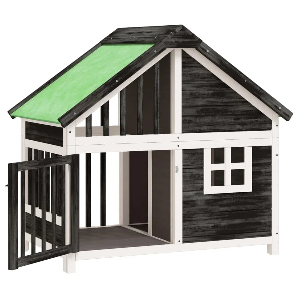 Caseta para perros gris de madera maciza de pino 96 x 60,5 x 87 cm con techo impermeable, gran entrada para jardín, protección y seguridad para cachorros, perros, animales pequeños