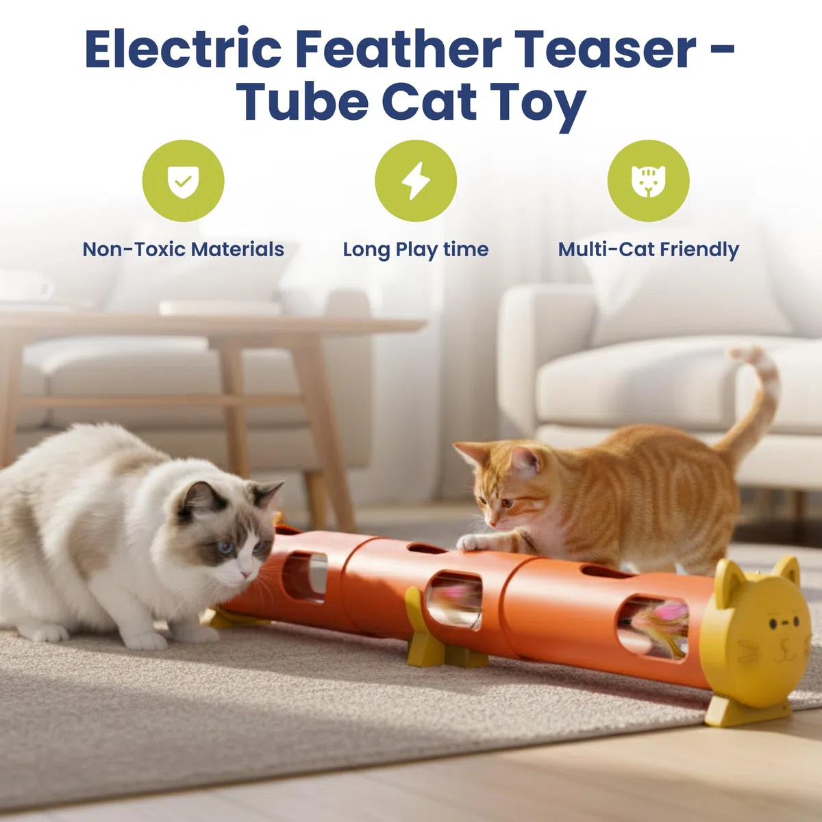 PAWSPIK Juguete eléctrico de tubo de plumas para gatos, juguete automático interactivo para gatos de interior, juego inteligente de plumas aleatorio, batería de larga duración, materiales seguros para