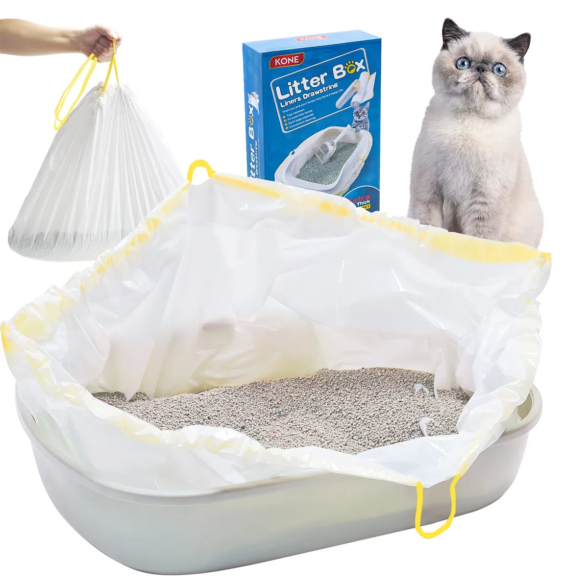 KONE Bolsas para Arena para Gatos, Bolsas para Arena para Gatos con cordón Grueso, Suministros duraderos para Mascotas, 14 Unidades