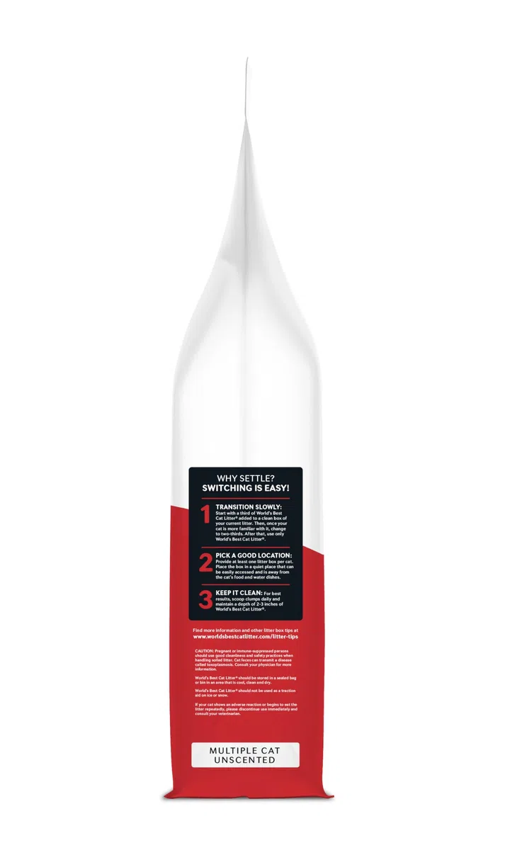 WORLD'S BEST CAT LITTER para Varios Gatos Sin Fragancia, 28 Libras – Ingredientes Naturales, aglomeración rápida, desechable por el Inodoro, 99% Libre de Polvo – Control de olores de Larga duración