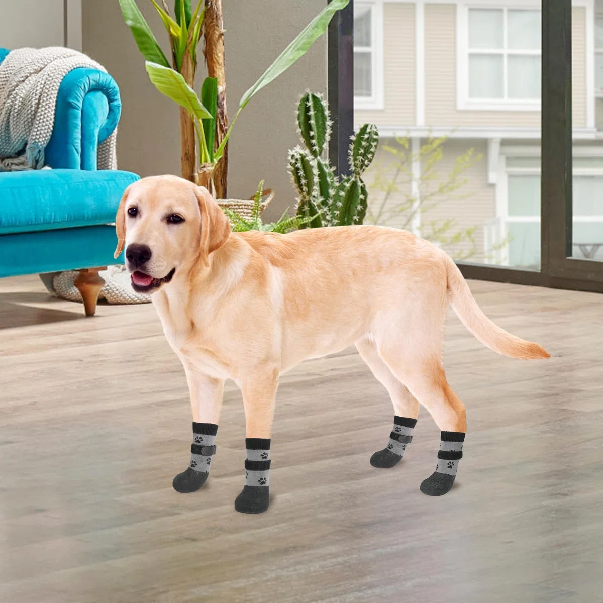 KOOLTAIL Calcetines antideslizantes para perros para evitar lamer patas en suelos de madera dura, botas de nieve y protectores de patas en invierno, calcetines de agarre de tracción para perros