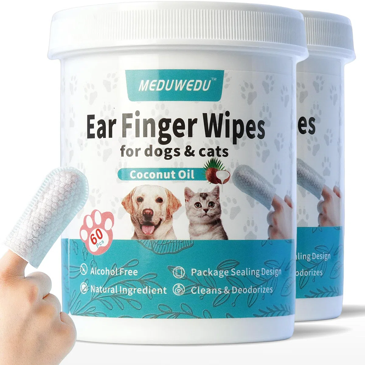 MEDUWEDU Toallitas limpiadoras de oídos, 120 unidades, limpiador de orejas de perro, kit de aseo para perros y gatos, almohadillas de limpieza óticas suaves y fáciles, elimina la cera, la suciedad y