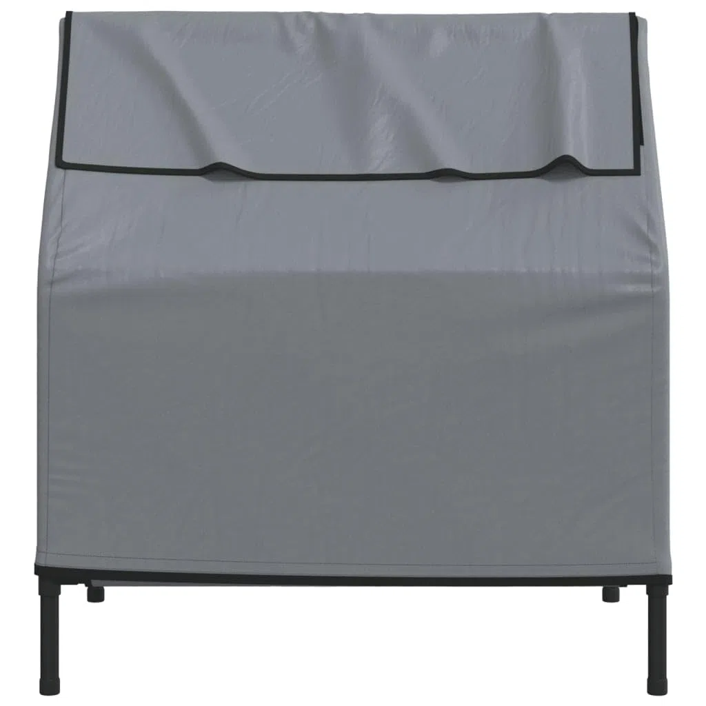 Caseta para perro gris claro de tela Oxford con estructura de acero con recubrimiento en polvo, diseño elevado con techo enrollable y ventana de textileno para ventilación, ligera caseta para mascotas