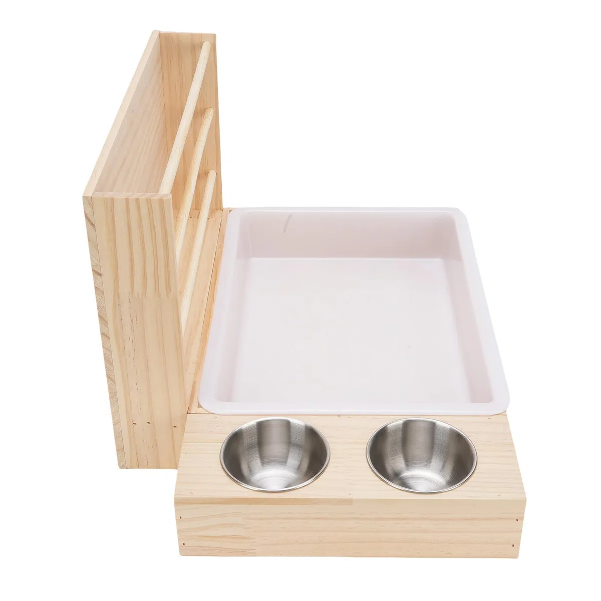 3 en 1 Alimentador de Conejo con Caja de y 2 Tazones Guinea Manger Grass Food Food Feeder Alimentador de Madera Multifuncional Estructura Anti -propina para Mascotas Pequeñas