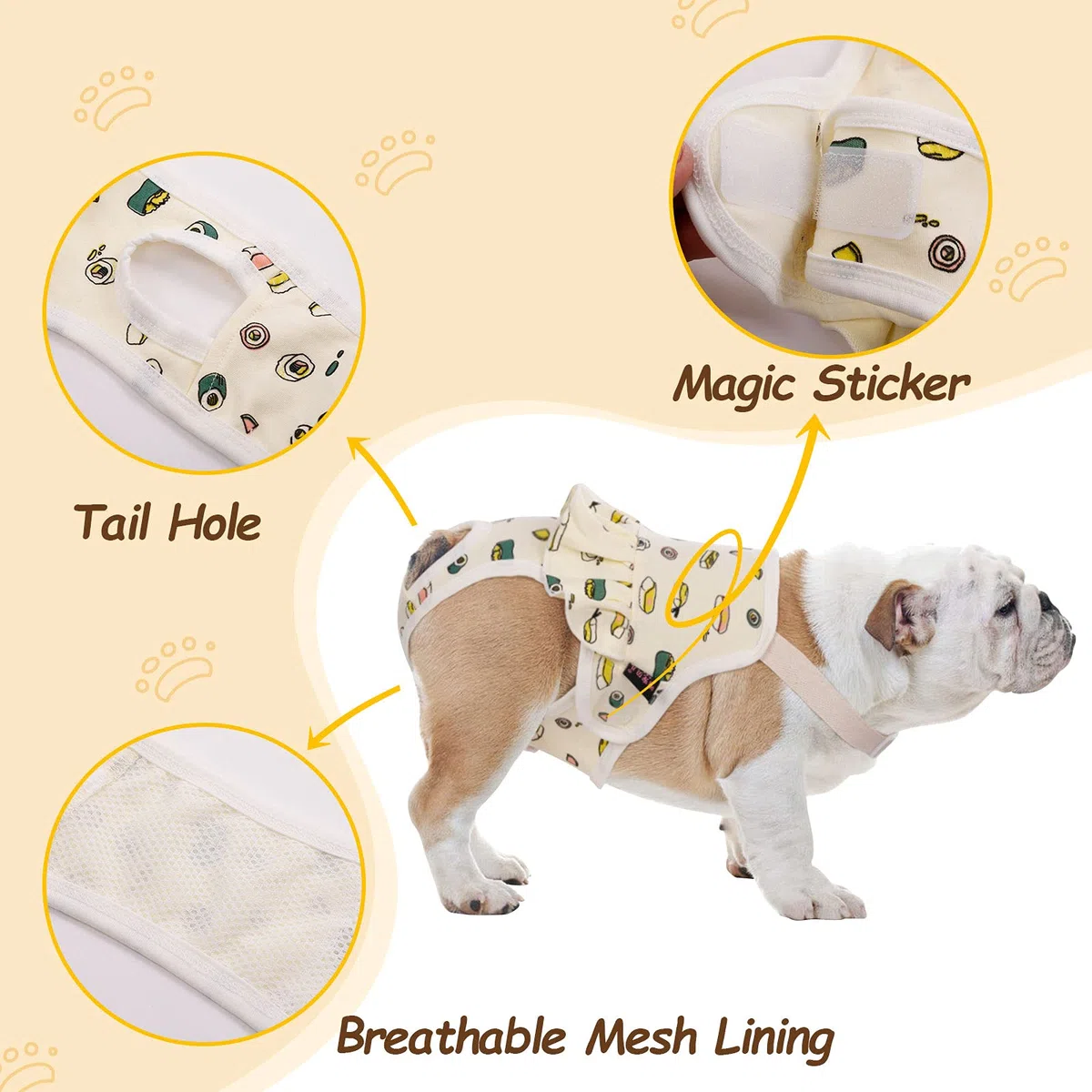 QBLEEV Pañales sanitarios lavables para perros femeninos con tirantes ajustables, pañales reutilizables para perros machos en celo, bragas de algodón para cachorros, ropa interior para perros, bulldog