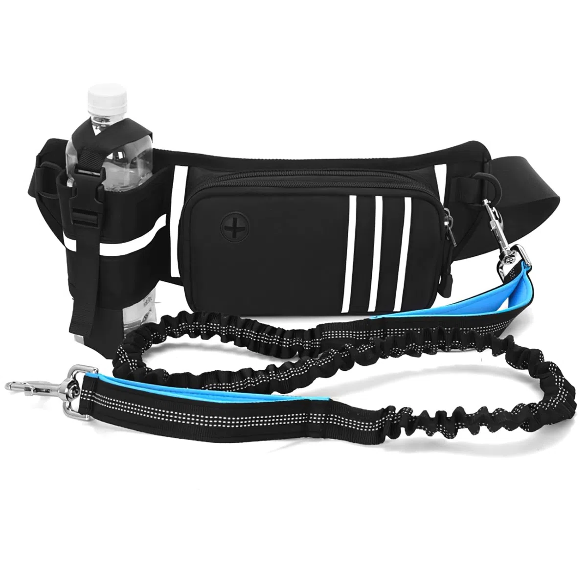 Juego de correa para perro manos libres, cinturón ajustable de 23.6 a 47.2 pulgadas con soporte para botella de agua, correa elástica reflectante que absorbe los golpes, hebilla giratoria de 360